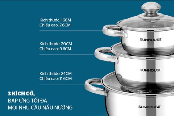 Bộ 3 nồi Inox 3 đáy Sunhouse SH334 - hình 5